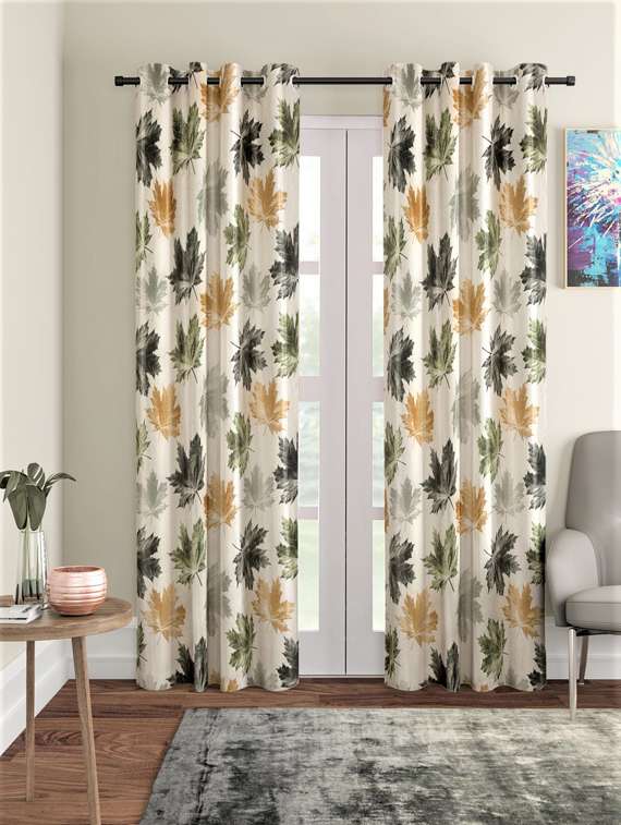 home sizzler 2 pieces 3d maple eyelet polyester door curtains - 7 feet, green