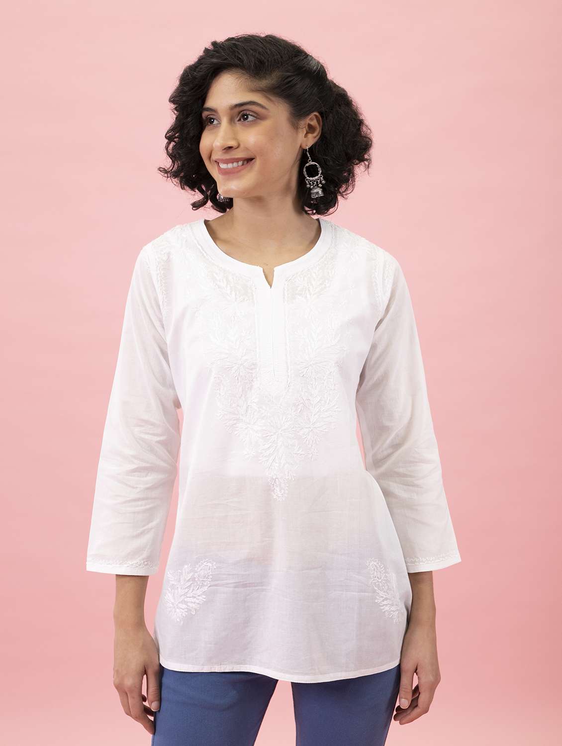 white chikankari straight short kurti