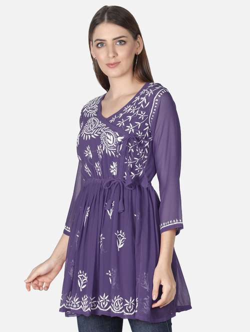 chikankari cotton short kurti - 19646566 -  Standard Image - 0