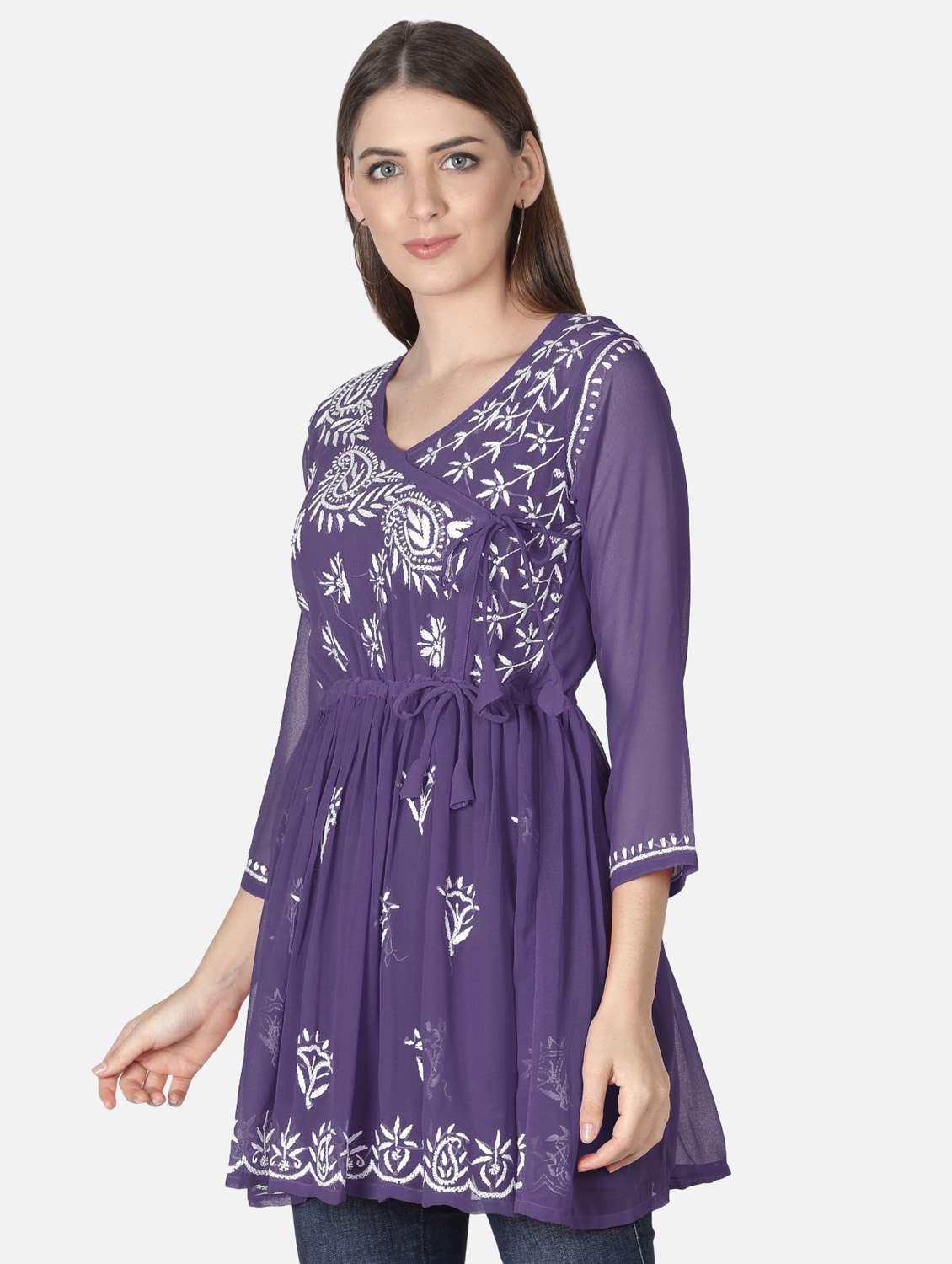 chikankari cotton short kurti