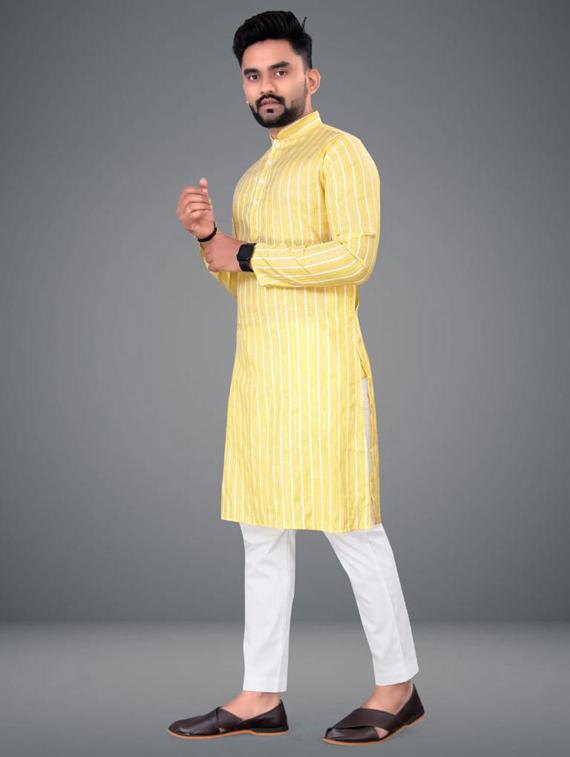yellow striped long kurta - 19646574 - Standard Image - 1