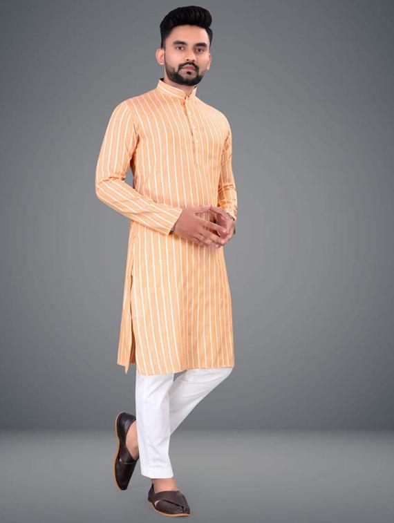 orange striped long kurta - 19646576 - Standard Image - 1