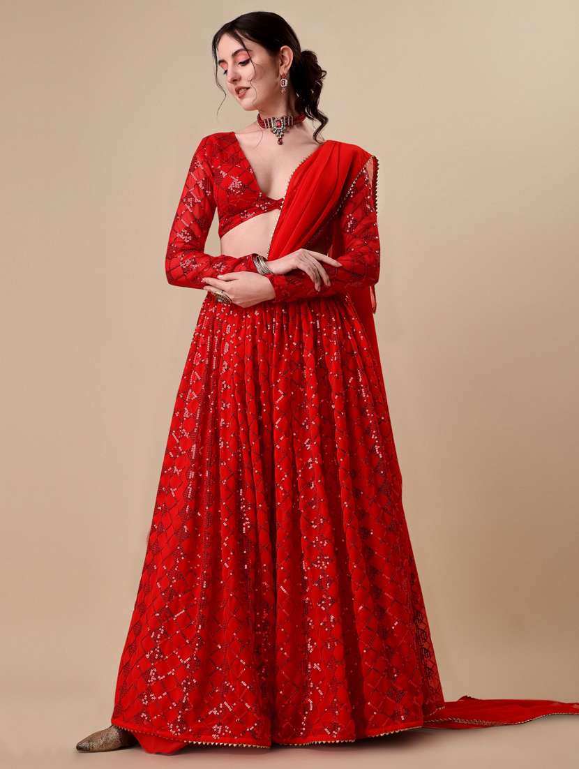 sequin semi-stitched lehenga choli with dupatta