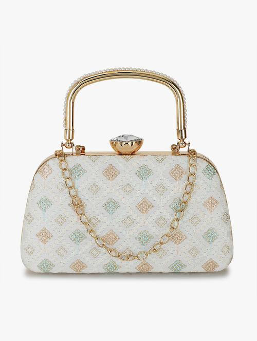 white faux silk box clutch - 19647674 -  Standard Image - 0