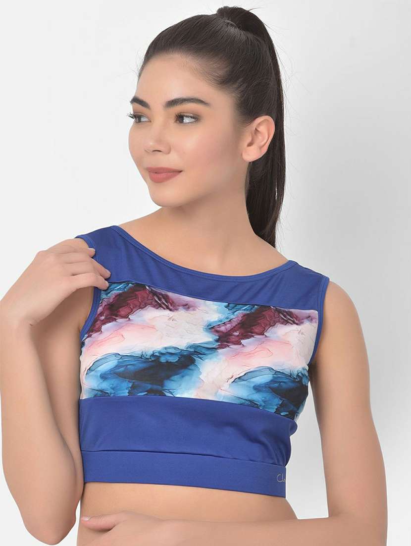 boat neck abstract print crop top