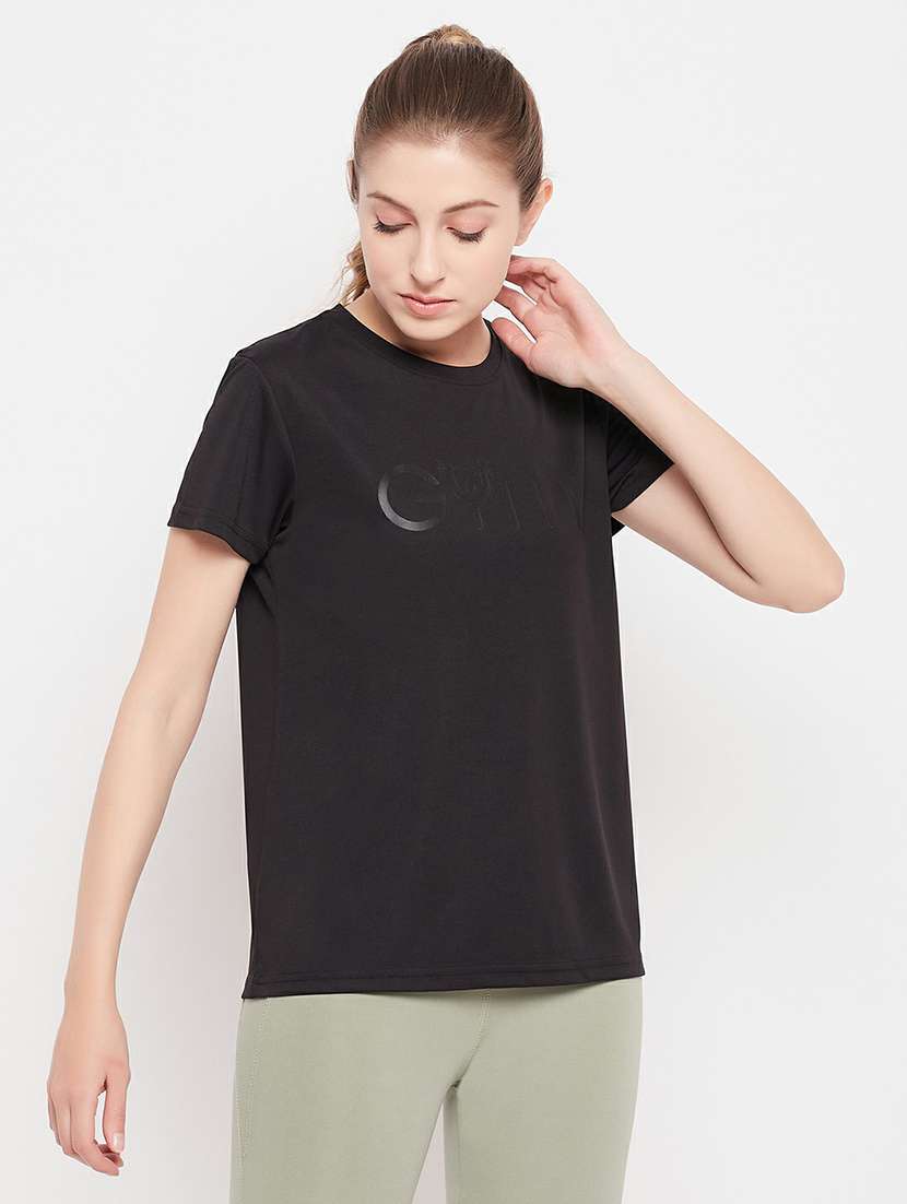 women's chest print crew neck t-shirt