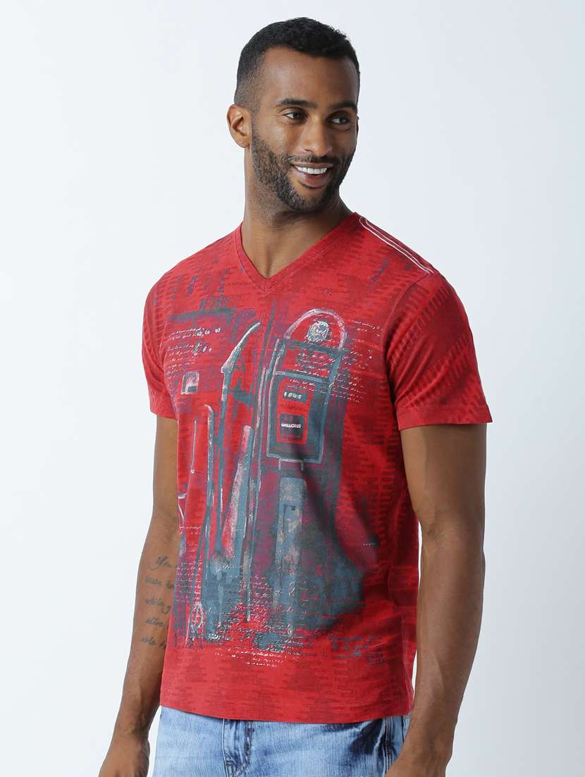 men v neck front print t-shirt - 19649212 -  Standard Image - 1