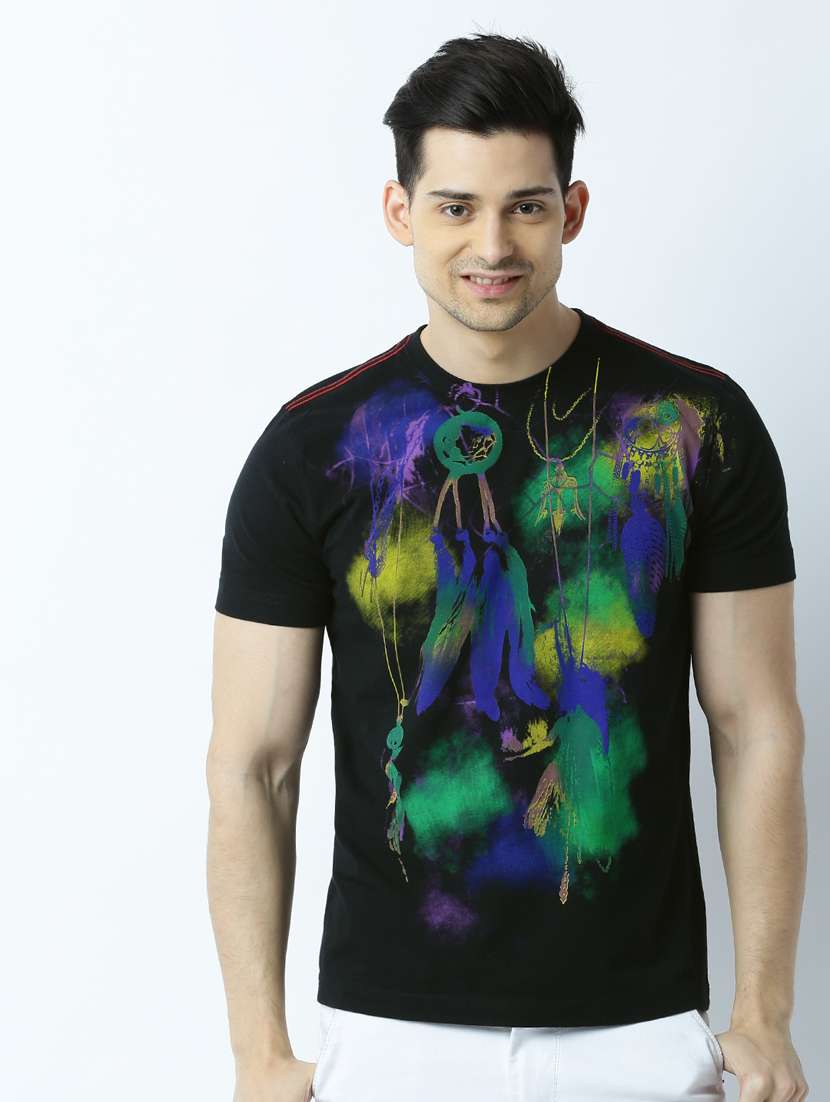 men round neck front print t-shirt - 19649420 - Zoom Image - 0