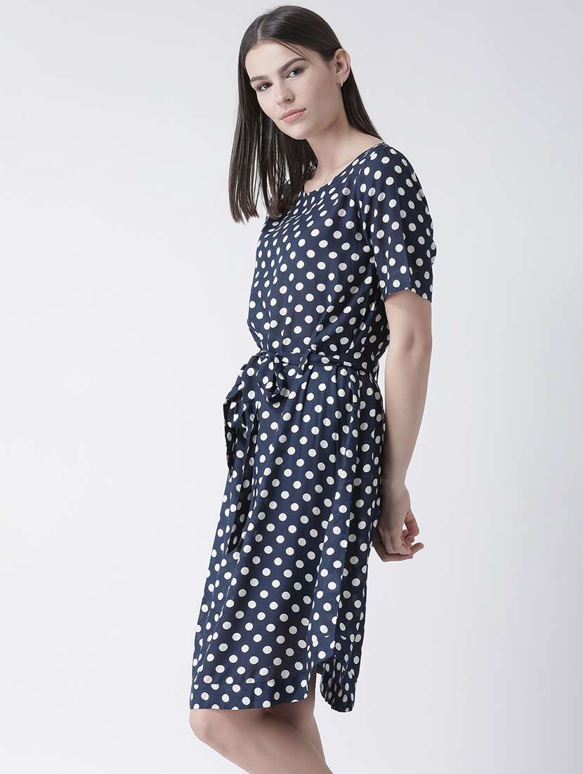 women boat neck printed fit & flare dress with belt - 19650343 - Standard Image - 1