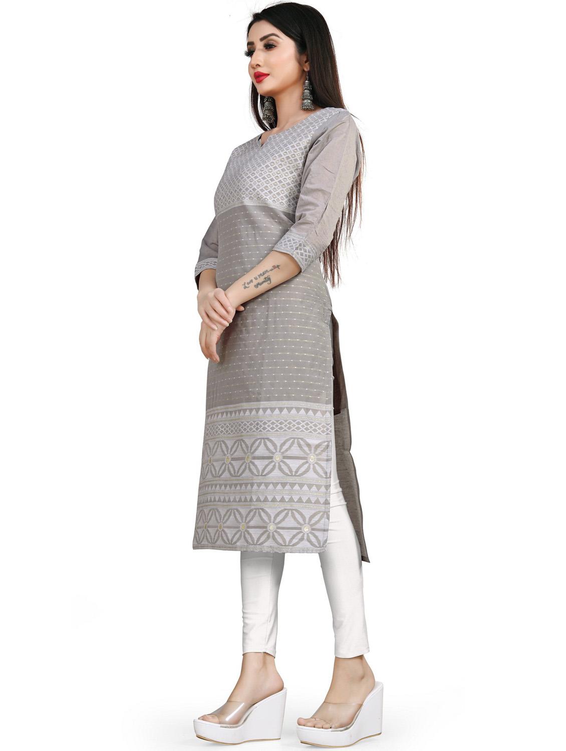 jacquard work straight kurta - 19656071 - Standard Image - 1