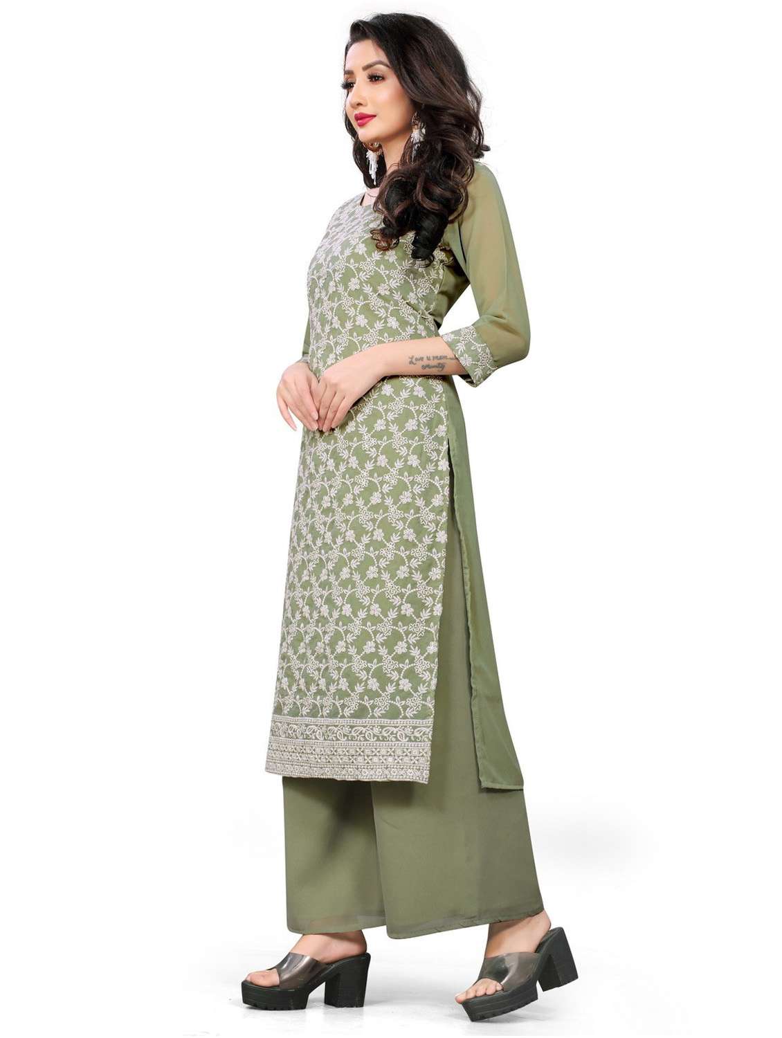 women round neck kurta palazzo set - 19656182 -  Standard Image - 1