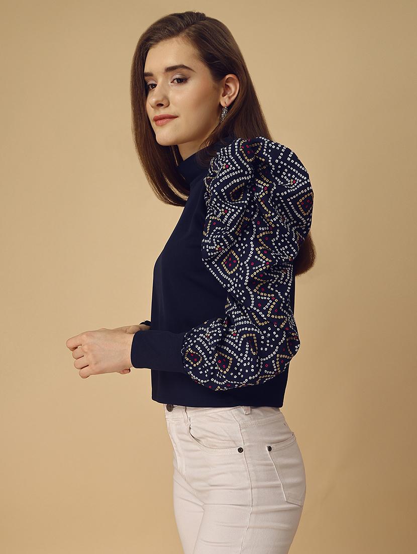 bouffant sleeve bandhani print regular top - 19656341 - Standard Image - 1