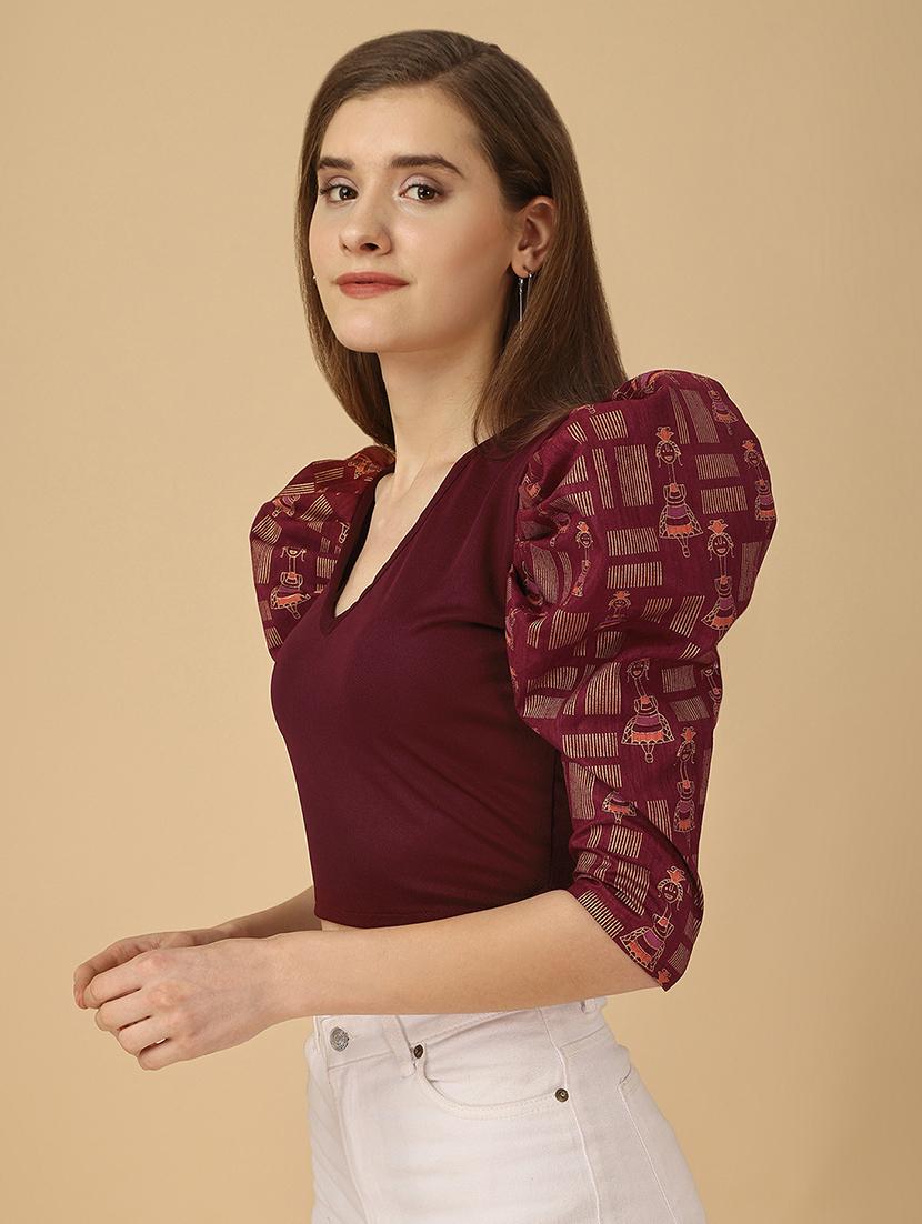 v neck printed crop top - 19656492 -  Standard Image - 1