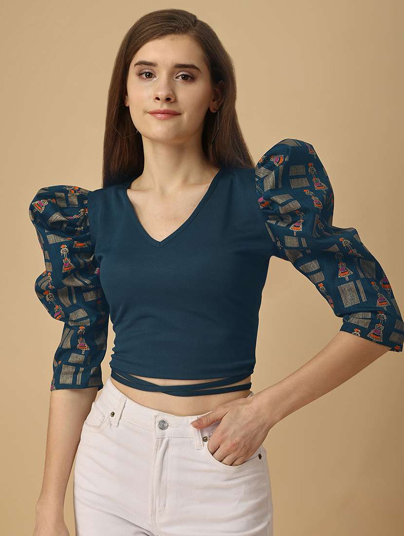 v neck printed crop top - 19656497 - Standard Image - 1