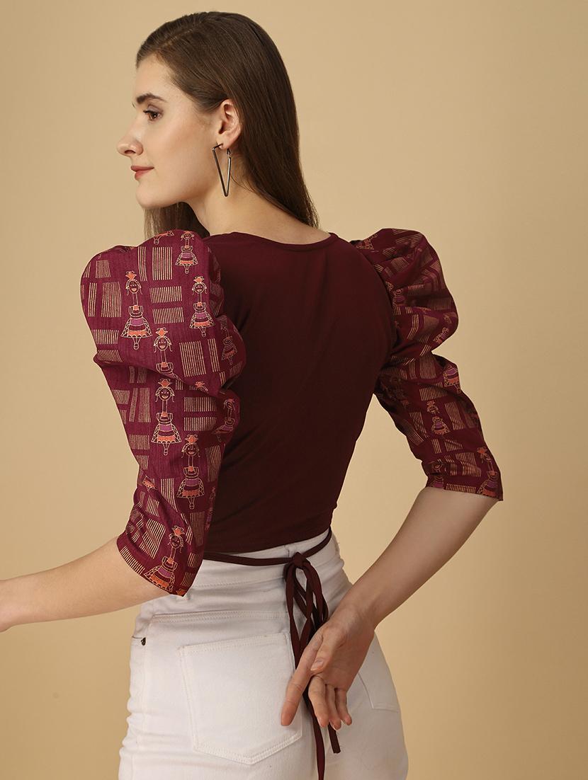 v neck printed crop top - 19656498 -  Standard Image - 1