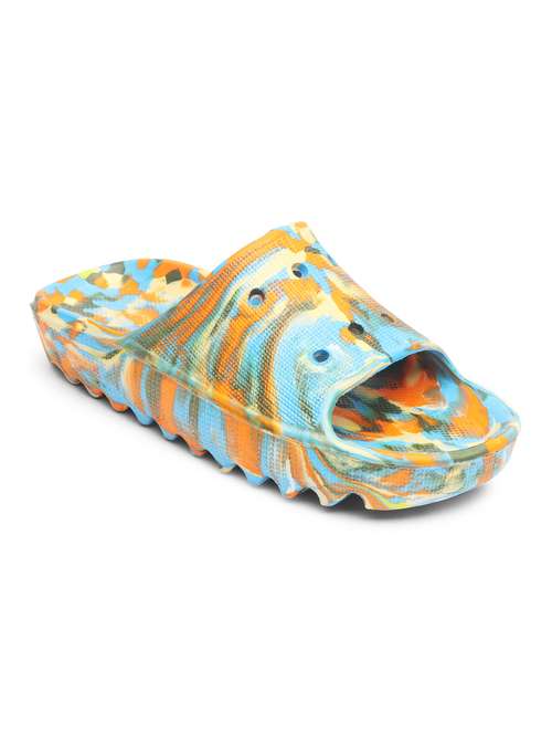 blue color block slip on flip flop - 19656758 - Standard Image - 0