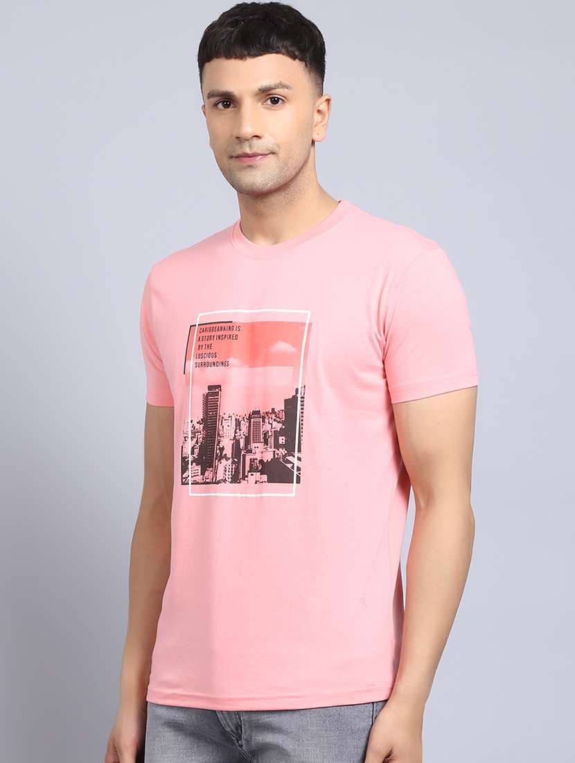 men front print round neck slim fit t-shirt - 19656879 - Standard Image - 1