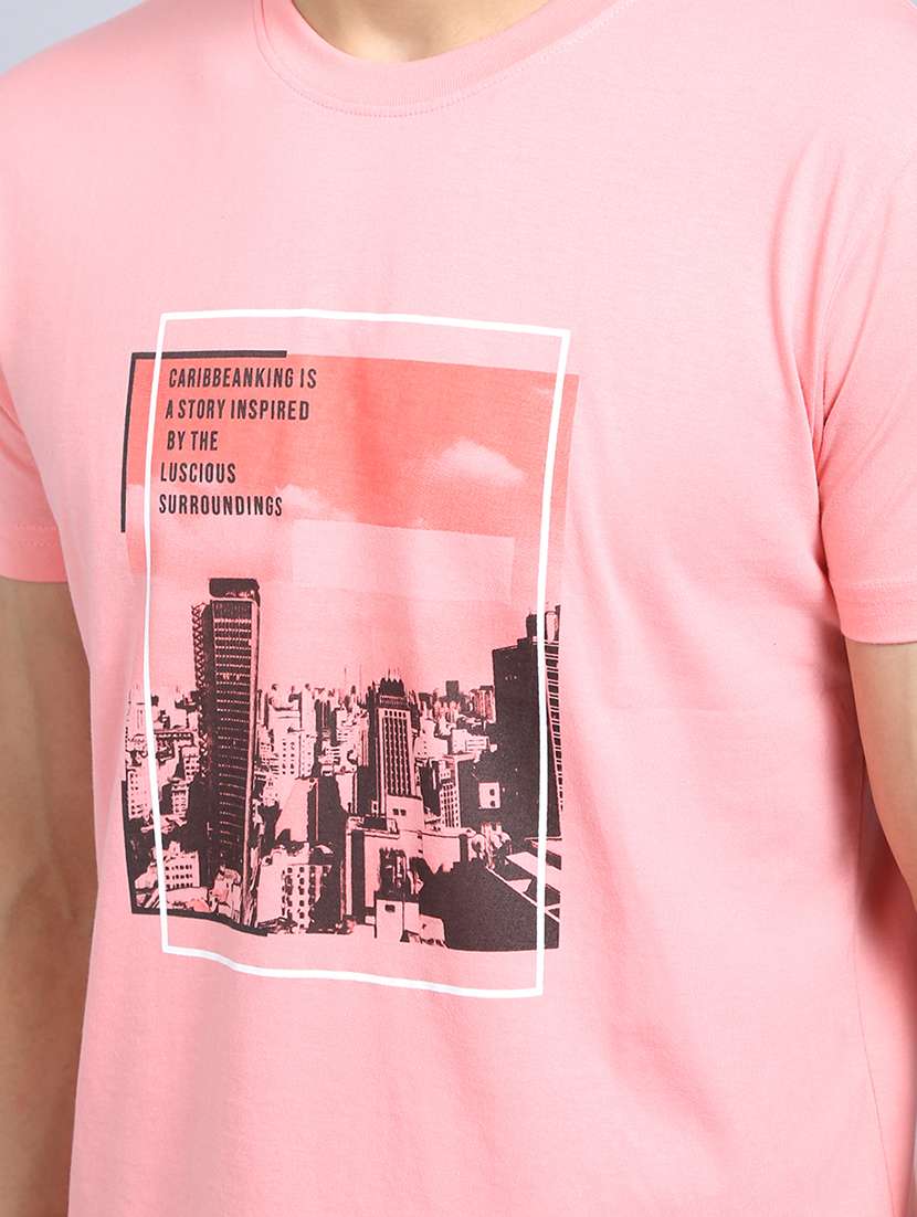 men front print round neck slim fit t-shirt - 19656879 - Standard Image - 4