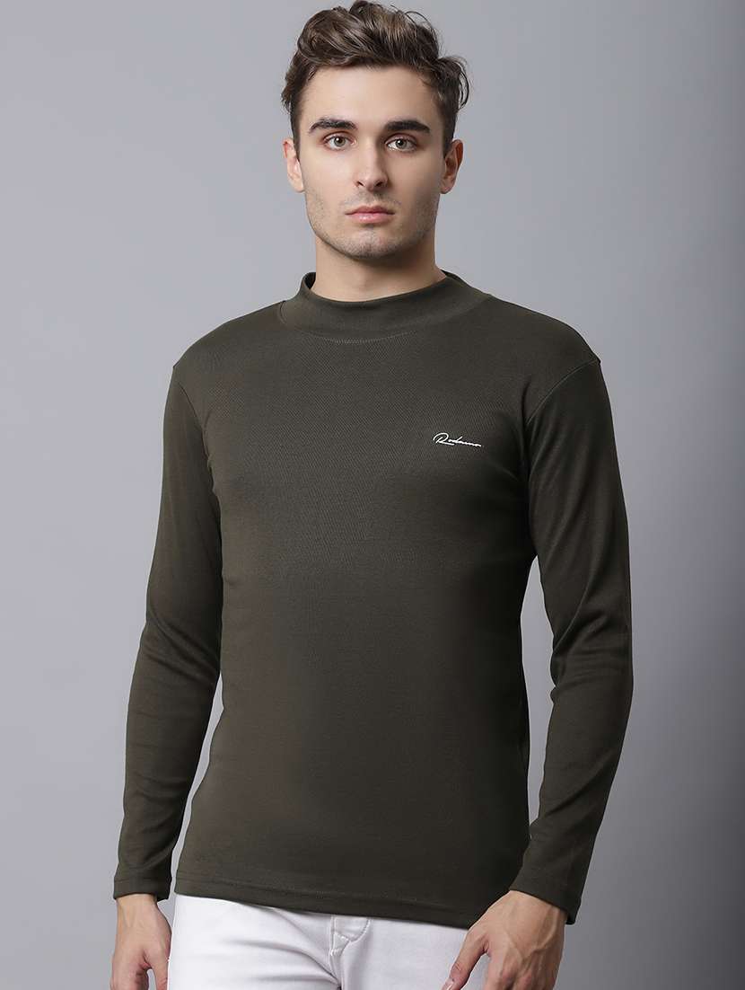 men green mock neck solid regular t-shirt