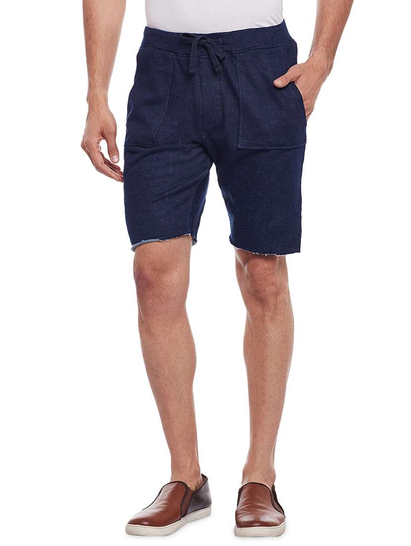 blue solid casual short