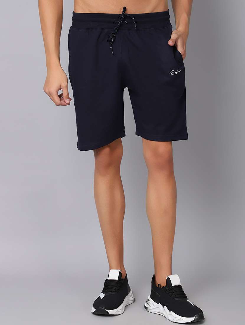 navy blue solid casual short
