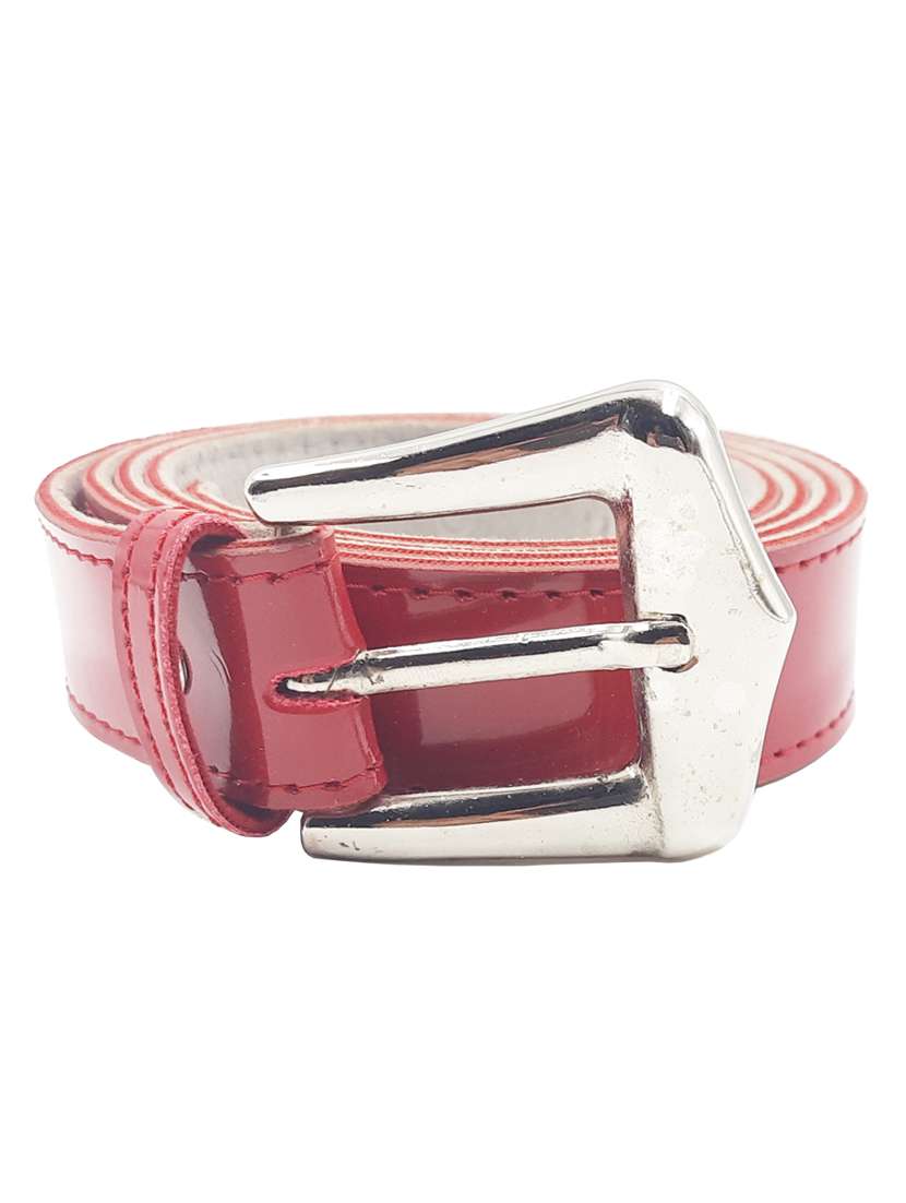 exotique red casual faux leather belt for women 