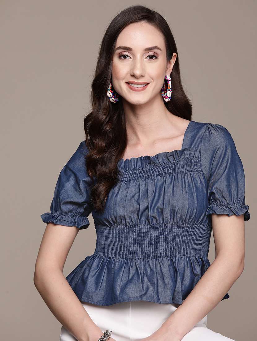 women's peplum square neck top