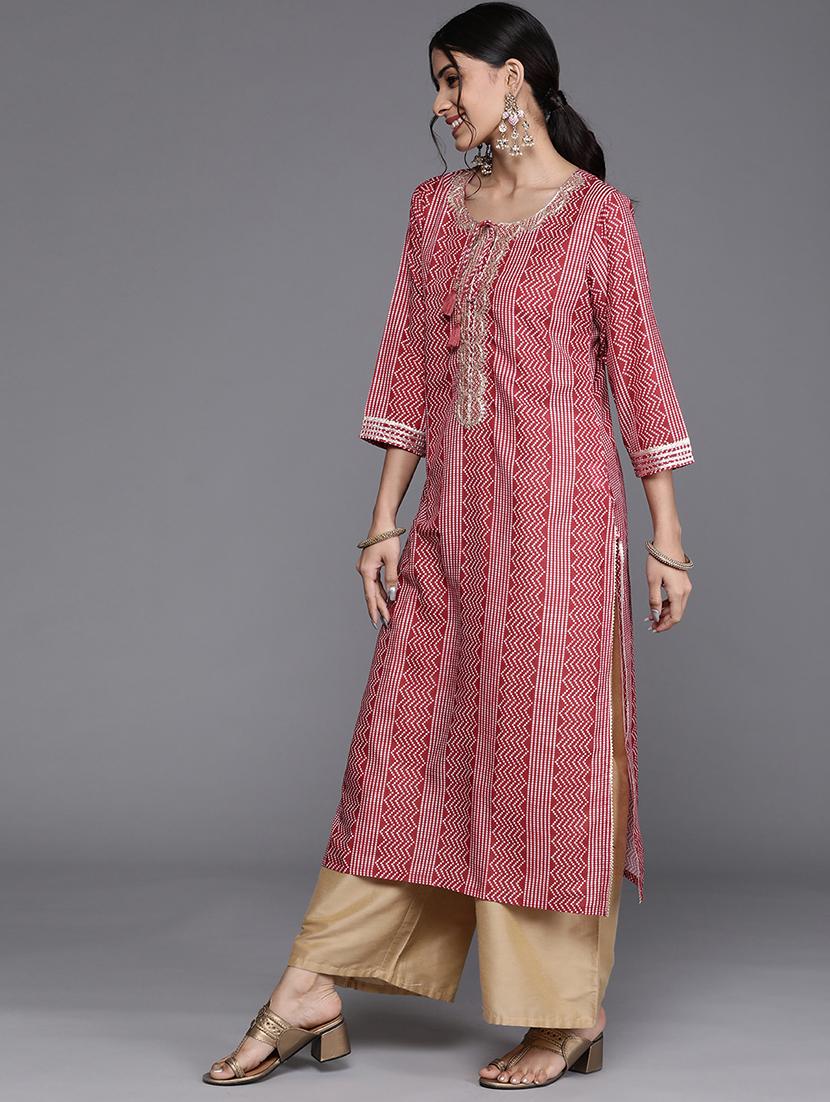 maroon printed straight kurta - 19657650 -  Standard Image - 1