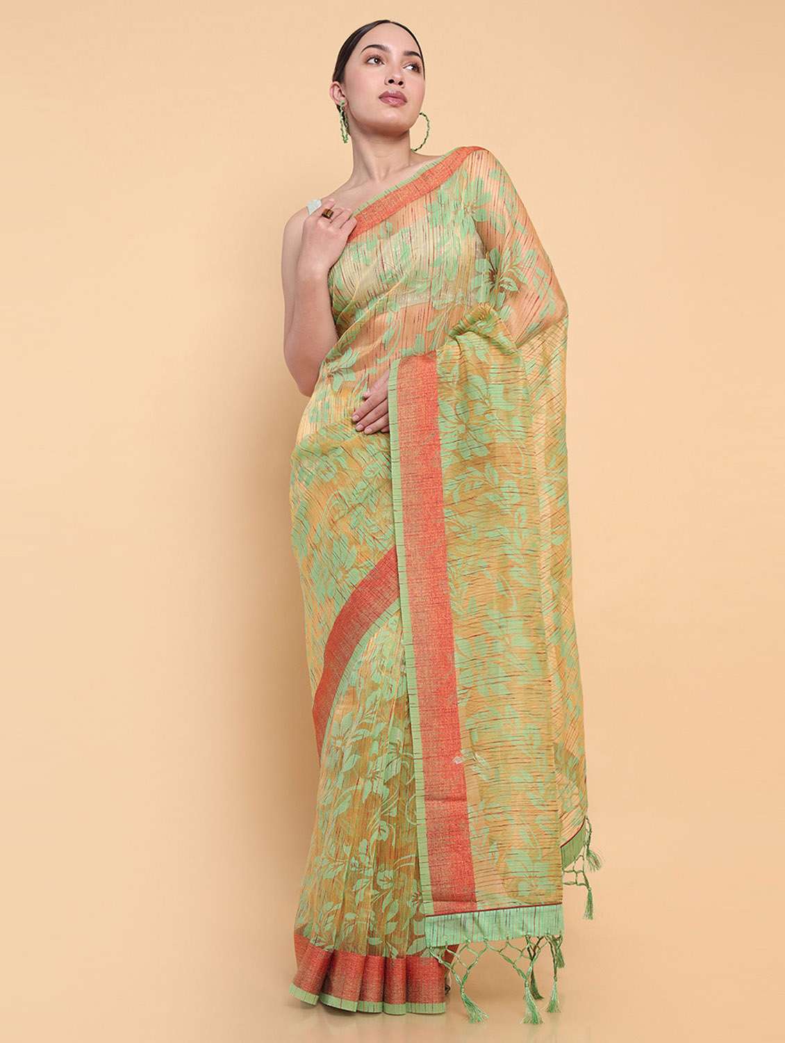 women's floral sea green colored saree