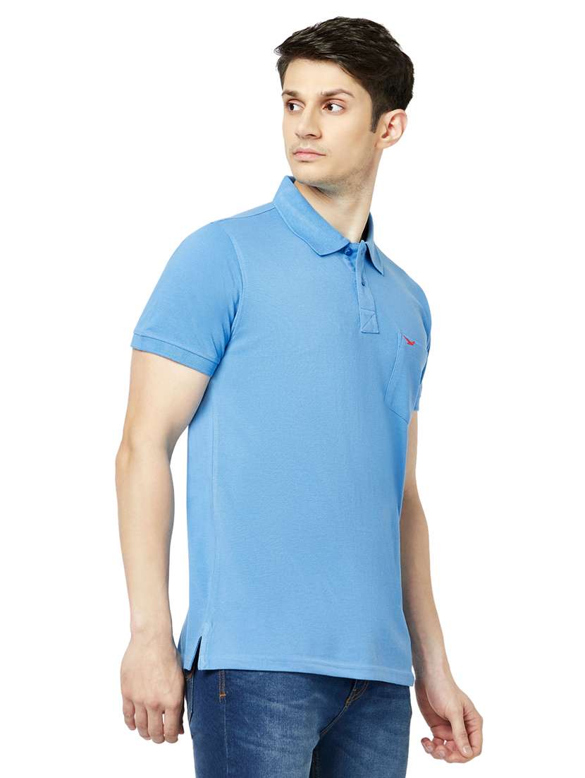 blue solid cotton polo t-shirt - 19660156 -  Standard Image - 1