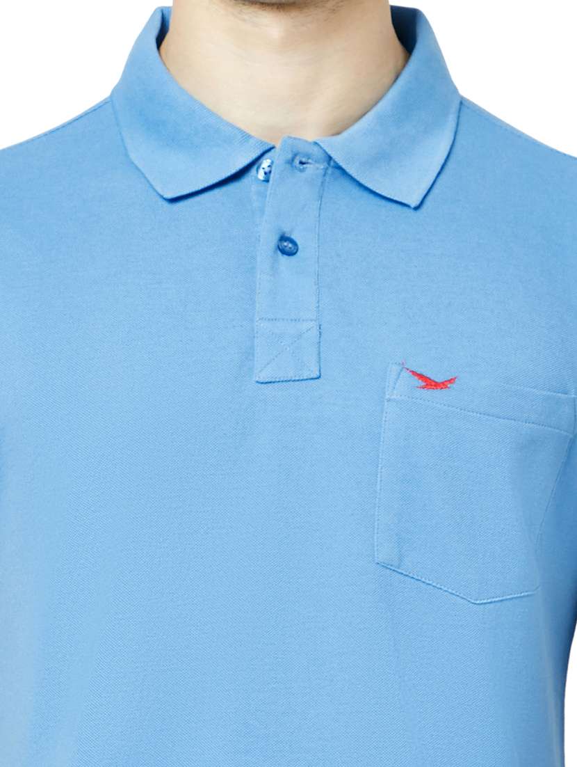 blue solid cotton polo t-shirt - 19660156 -  Standard Image - 4