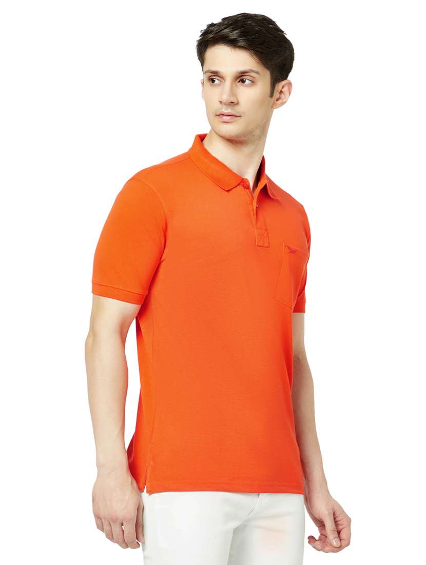 orange solid cotton polo t-shirt - 19660162 - Standard Image - 1