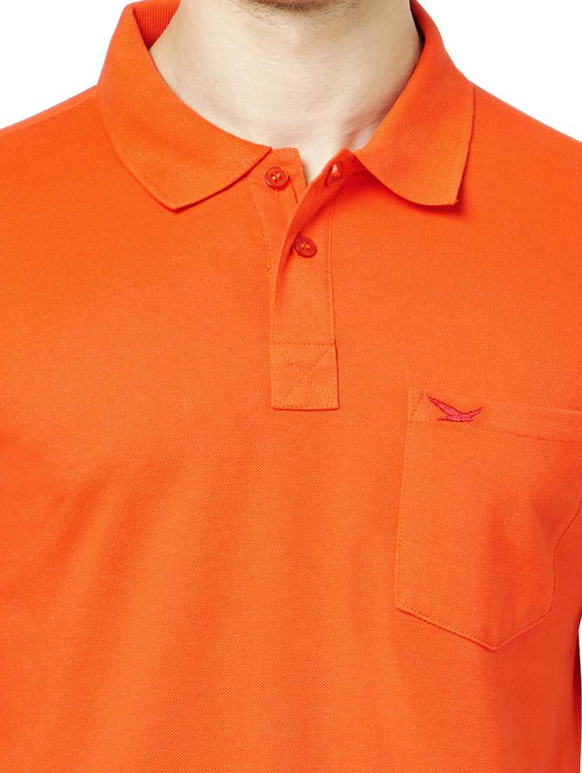 orange solid cotton polo t-shirt - 19660162 - Standard Image - 4