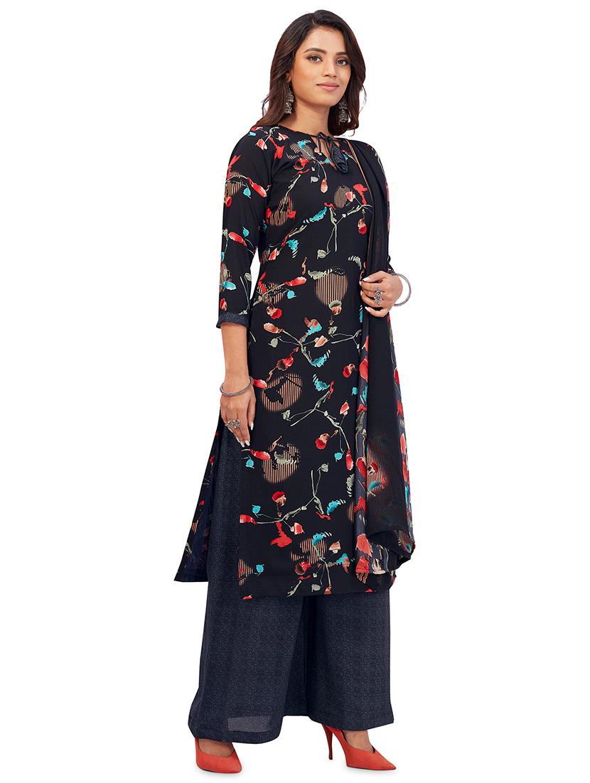 black palazzo unstitched suit set - 19660474 -  Standard Image - 1