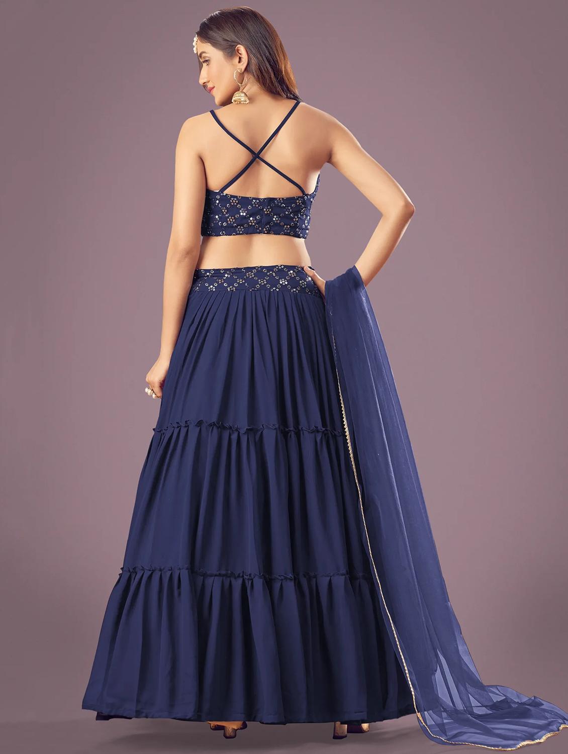 blue sequins flared lehenga - 19660597 - Standard Image - 1