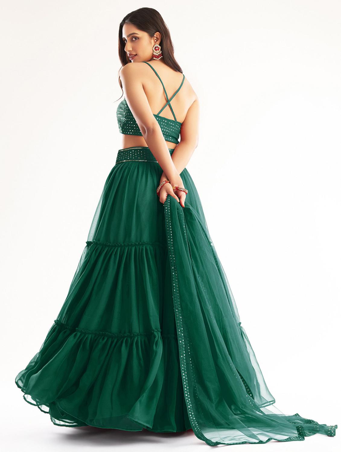 green sequins flared lehenga - 19660601 - Standard Image - 1