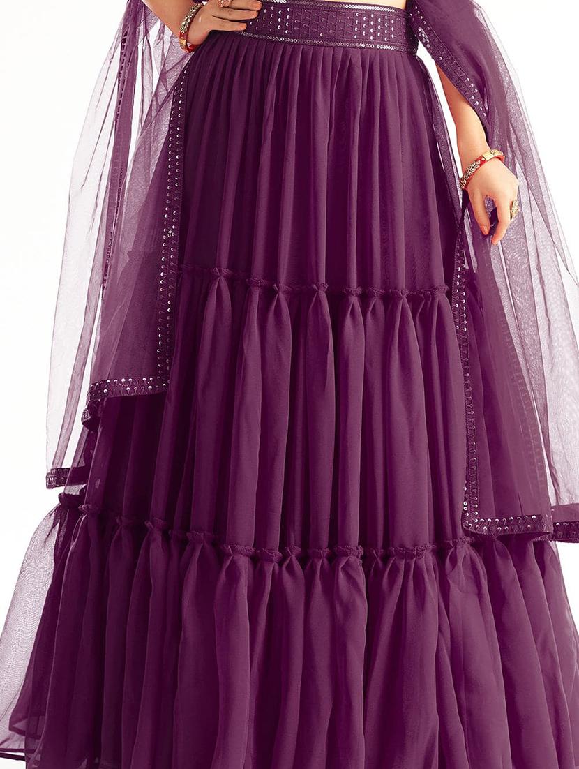 purple sequins flared lehenga - 19660602 - Standard Image - 4