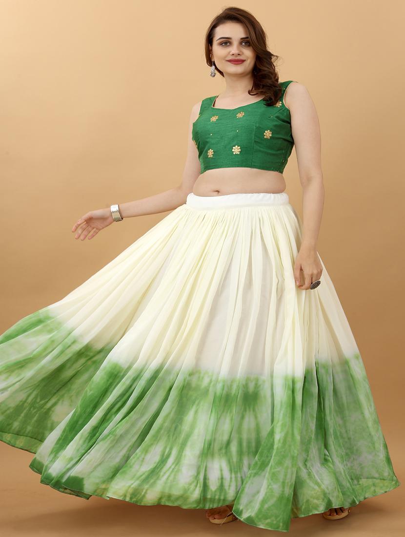 green shibori flared lehenga - 19660607 - Standard Image - 1