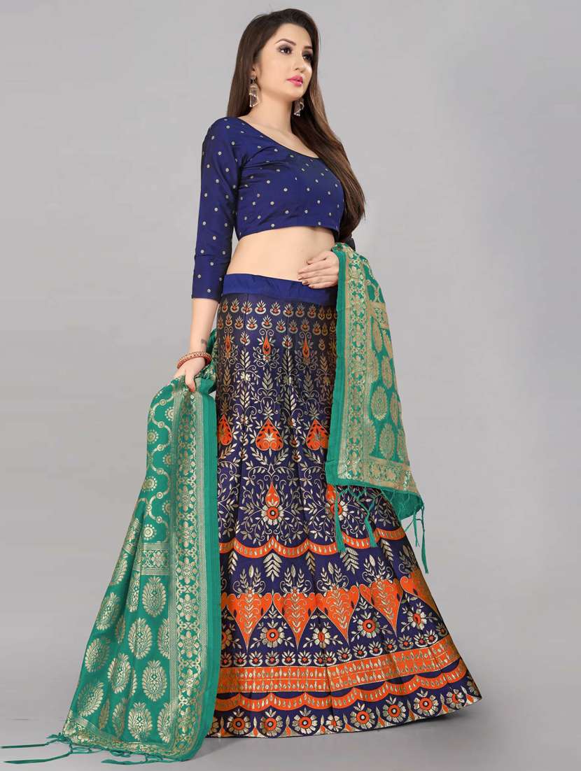 brocade self designed flared semi-stitched lehenga - 19660998 -  Standard Image - 1