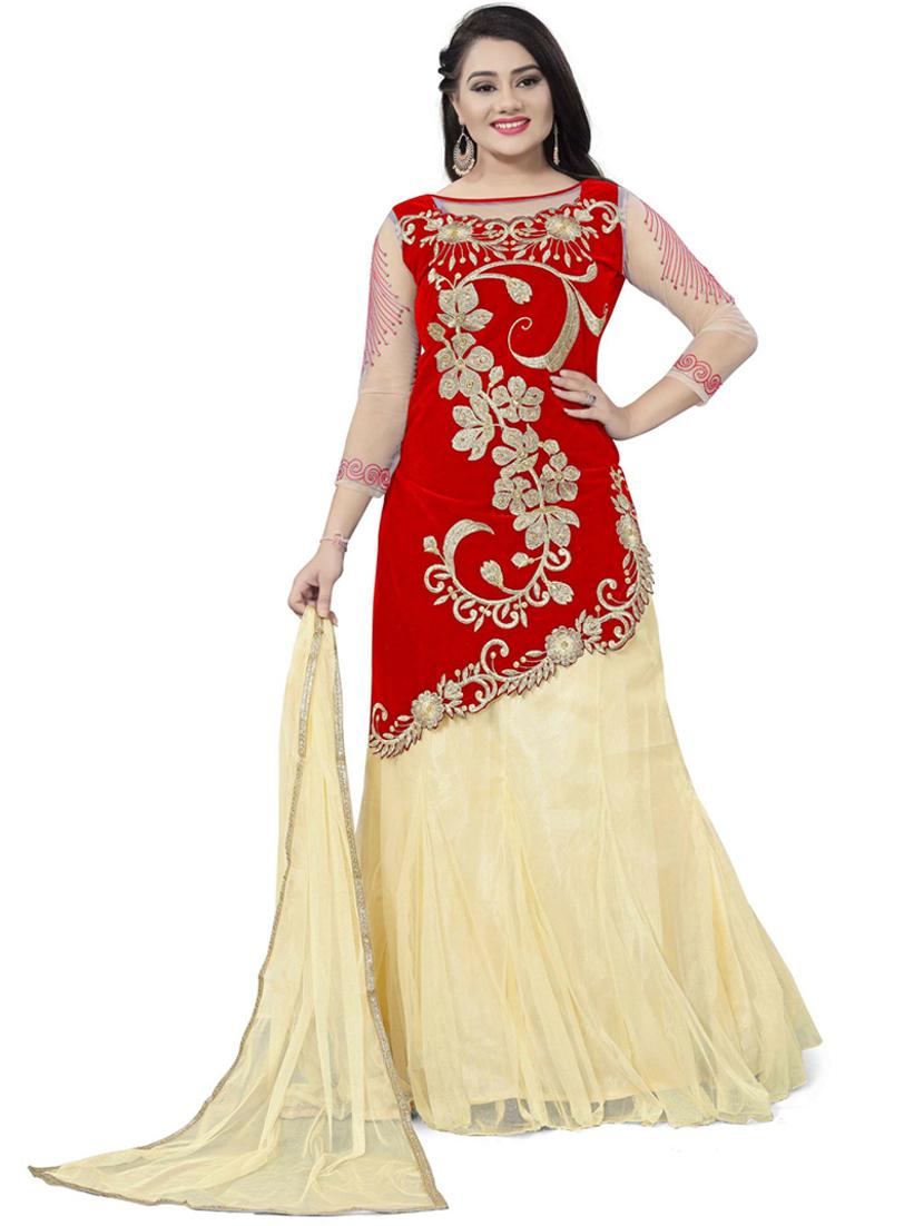 embroidered flared semi-stitched lehenga - 19661033 -  Standard Image - 1