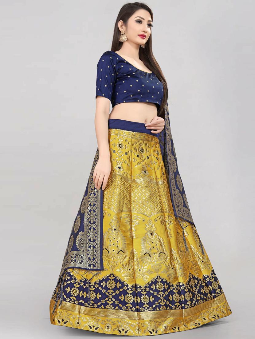 brocade self designed flared semi-stitched lehenga - 19661038 -  Standard Image - 1