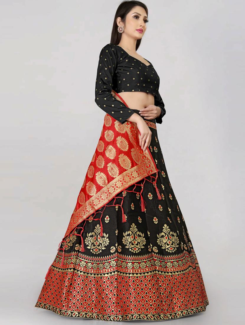 brocade self designed flared semi-stitched lehenga - 19661411 -  Standard Image - 1