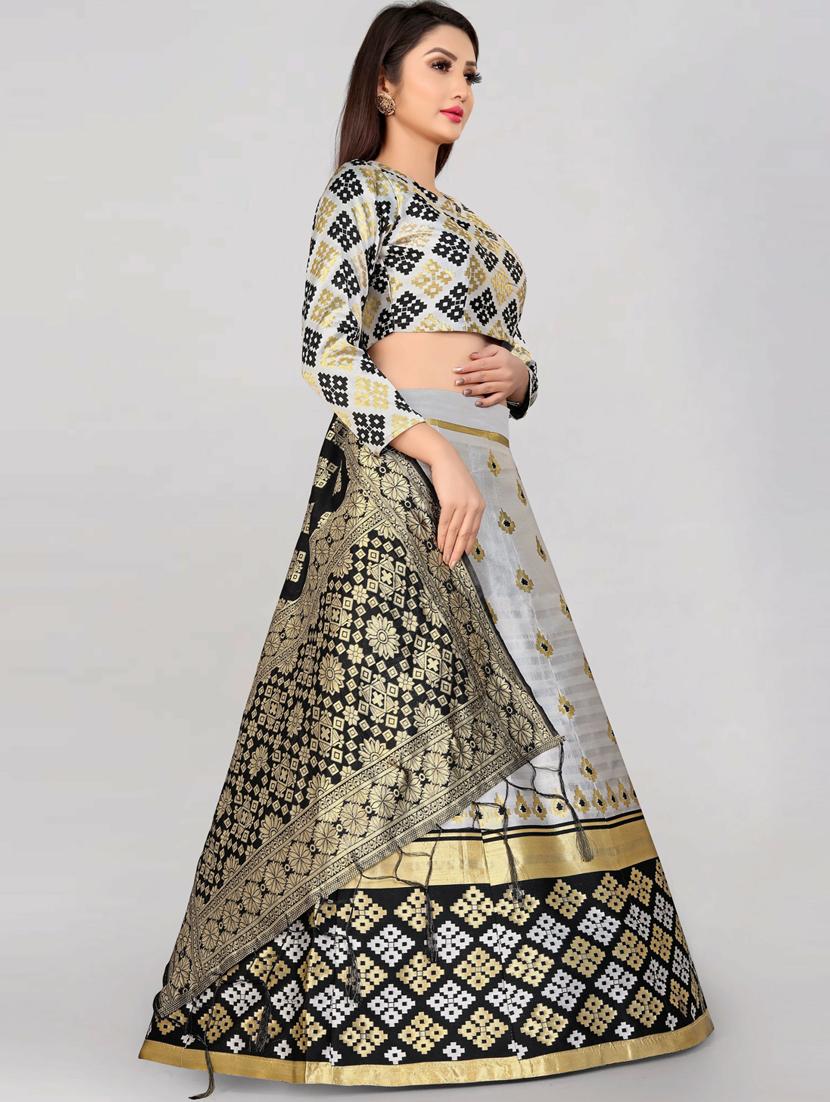 pearl grey cotton blend flared lehenga - 19661455 - Standard Image - 1