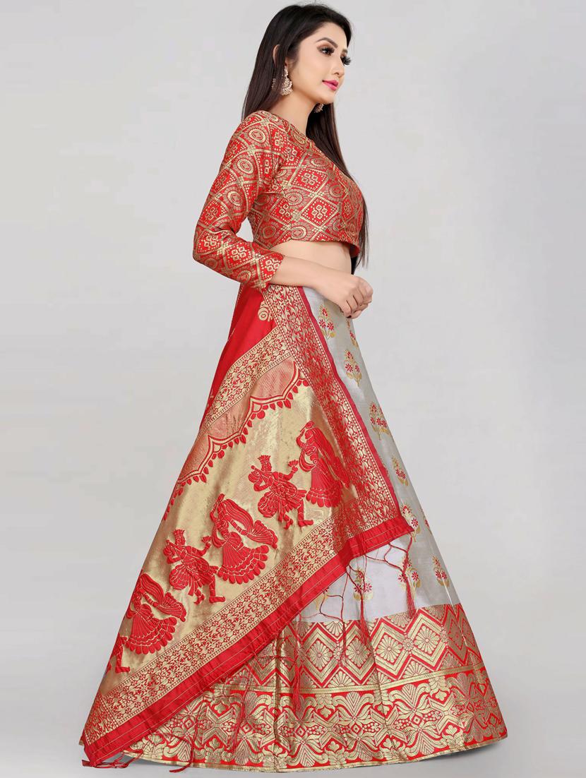 self design flared semi stitched lehenga - 19661702 - Standard Image - 1
