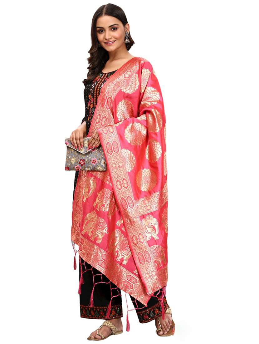 red jaquard dupatta - 19661808 -  Standard Image - 1