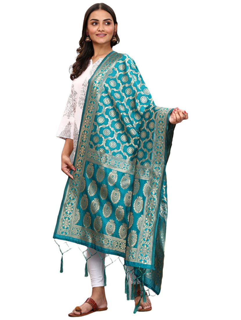 turquoise jaquard dupatta - 19661812 -  Standard Image - 1