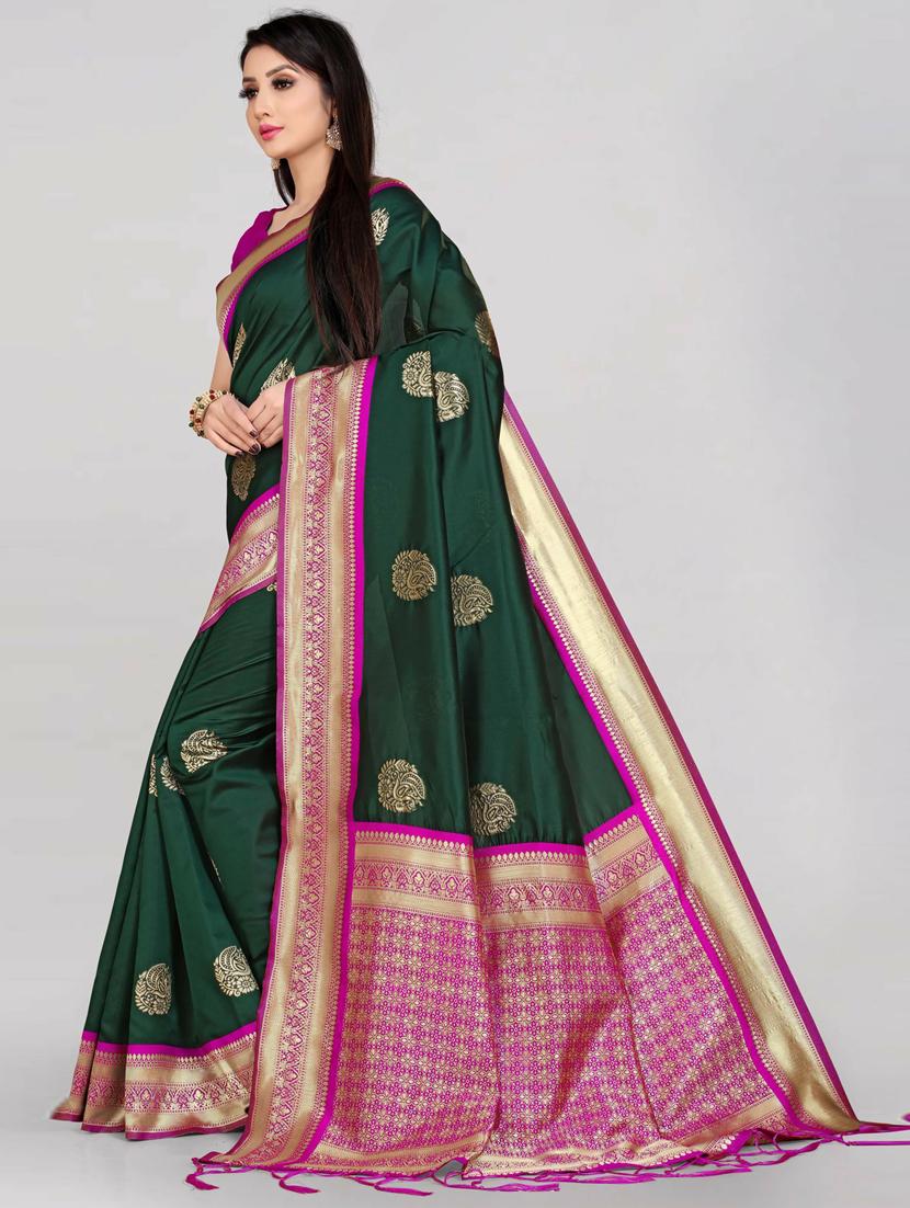 block print woven contrast border saree with blouse - 19661848 - Standard Image - 1