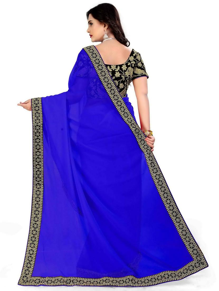 solid woven contrast bordered saree with blouse - 19661977 - Standard Image - 1