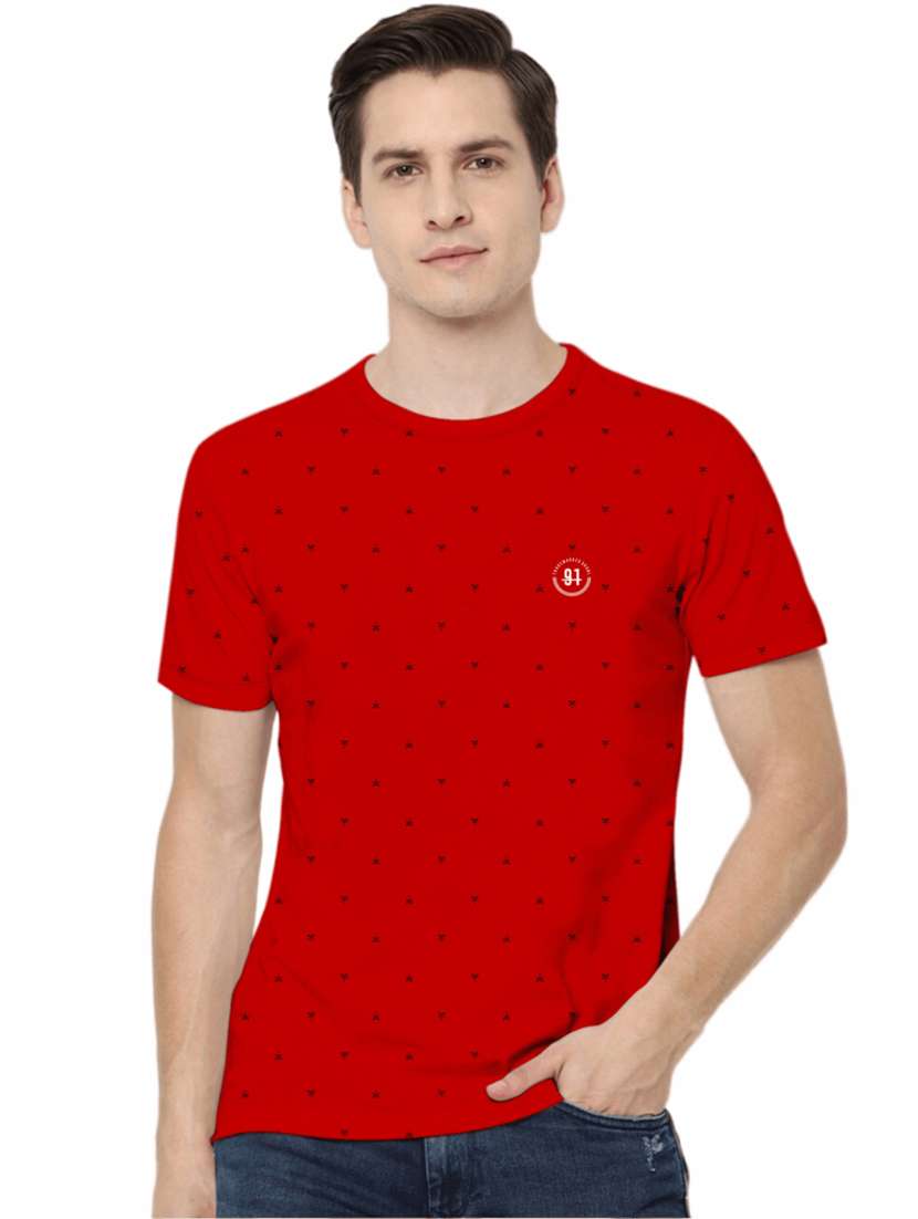 men micro print round neck t-shirt