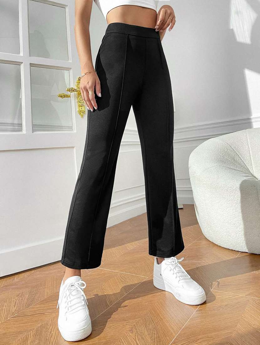 women solid high rise bootcut trouser - 19662354 -  Standard Image - 1